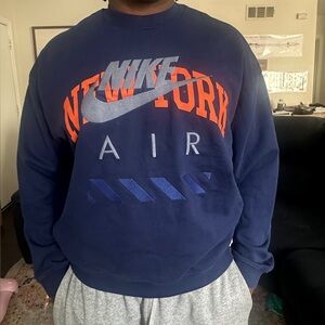 Nike Men's Navy and Orange Crewneck New York Sweater